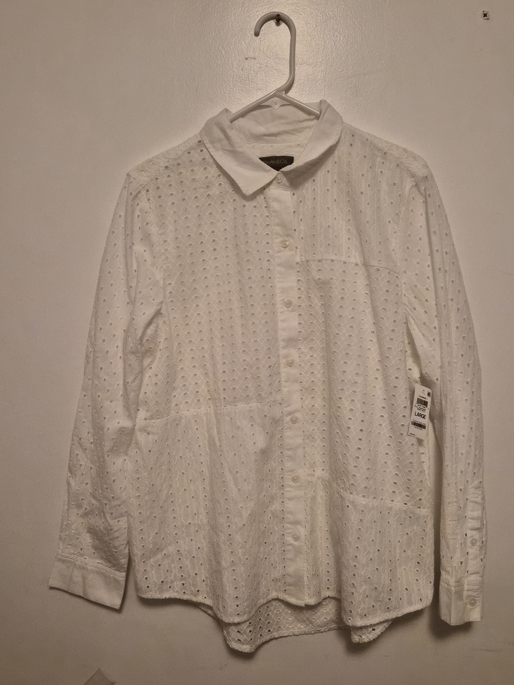 Style & Co. White Eyelet Button-Down Shirt